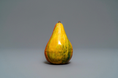 A polychrome Dutch Delft model of a pear, 18th C.